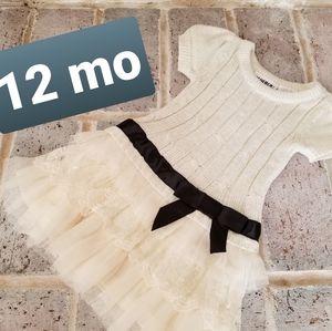 White laced dress with black bow